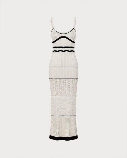 Vestido Maxi Slip Texturizado Beige con Contraste