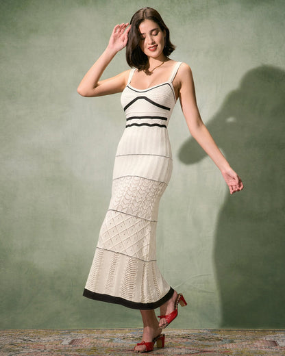Vestido Maxi Slip Texturizado Beige con Contraste