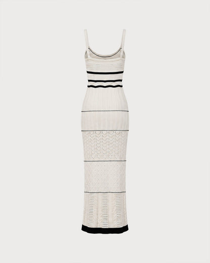 Vestido Maxi Slip Texturizado Beige con Contraste