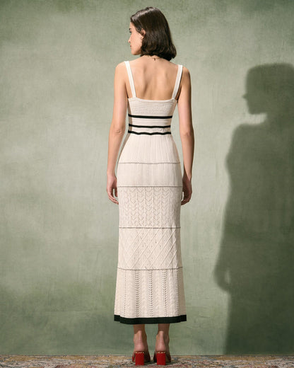 Vestido Maxi Slip Texturizado Beige con Contraste