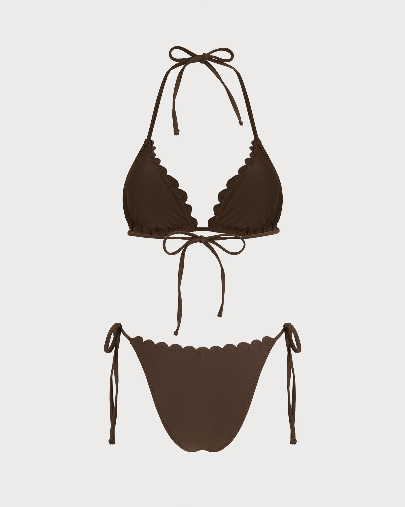 Conjunto de Bikini con Bordado Halter de Café