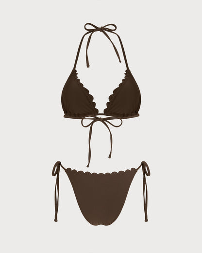 Conjunto de Bikini con Bordado Halter de Café