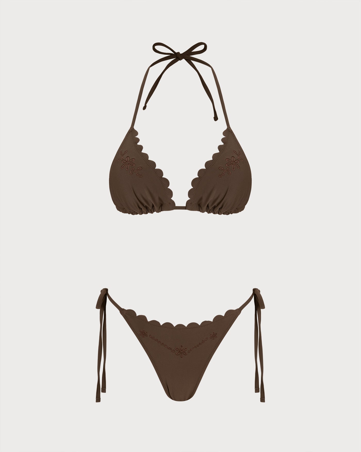 Conjunto de Bikini con Bordado Halter de Café