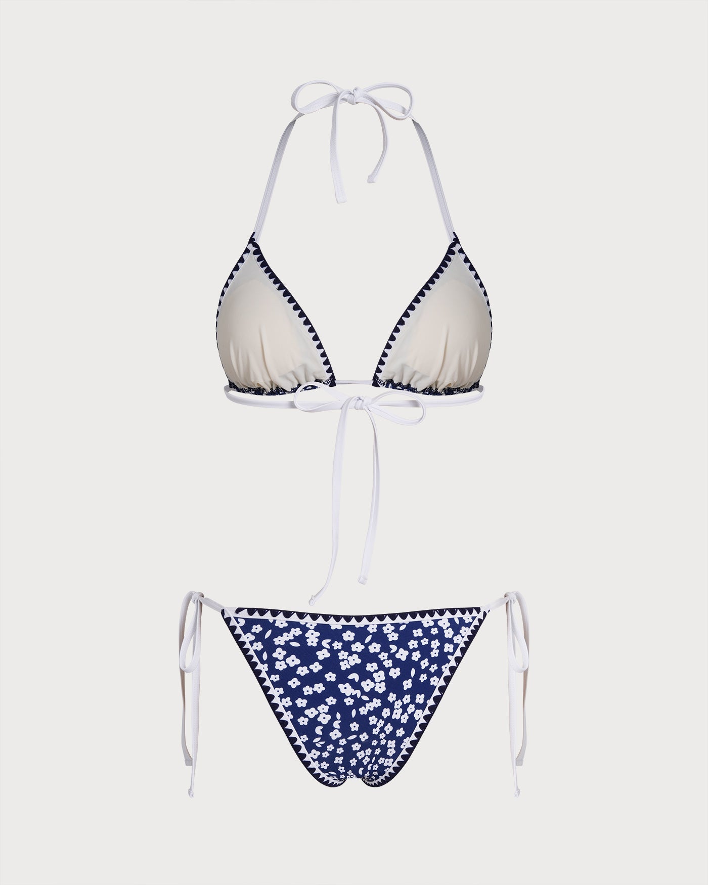 Conjunto de Bikini Triángulo Floral con Halter Azul