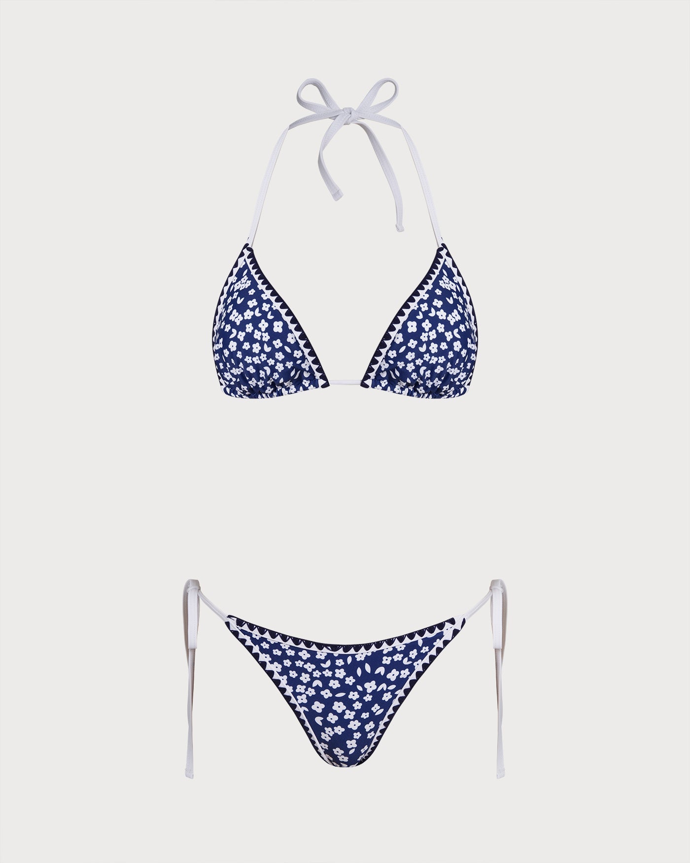 Conjunto de Bikini Triángulo Floral con Halter Azul