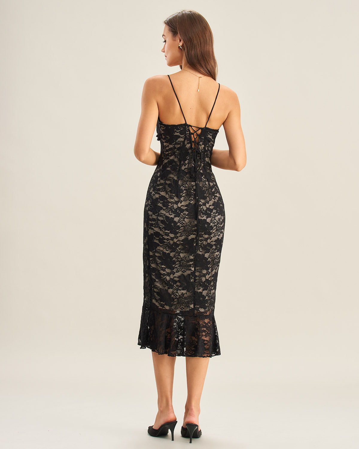 Vestido Midi de Encaje Negro Estilo Sirena