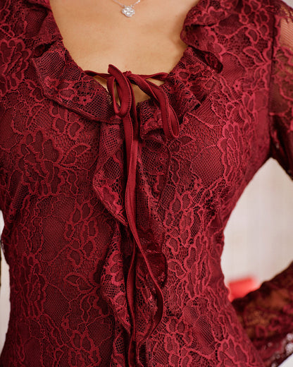 Vestido Mini con Volantes Rojos Florales