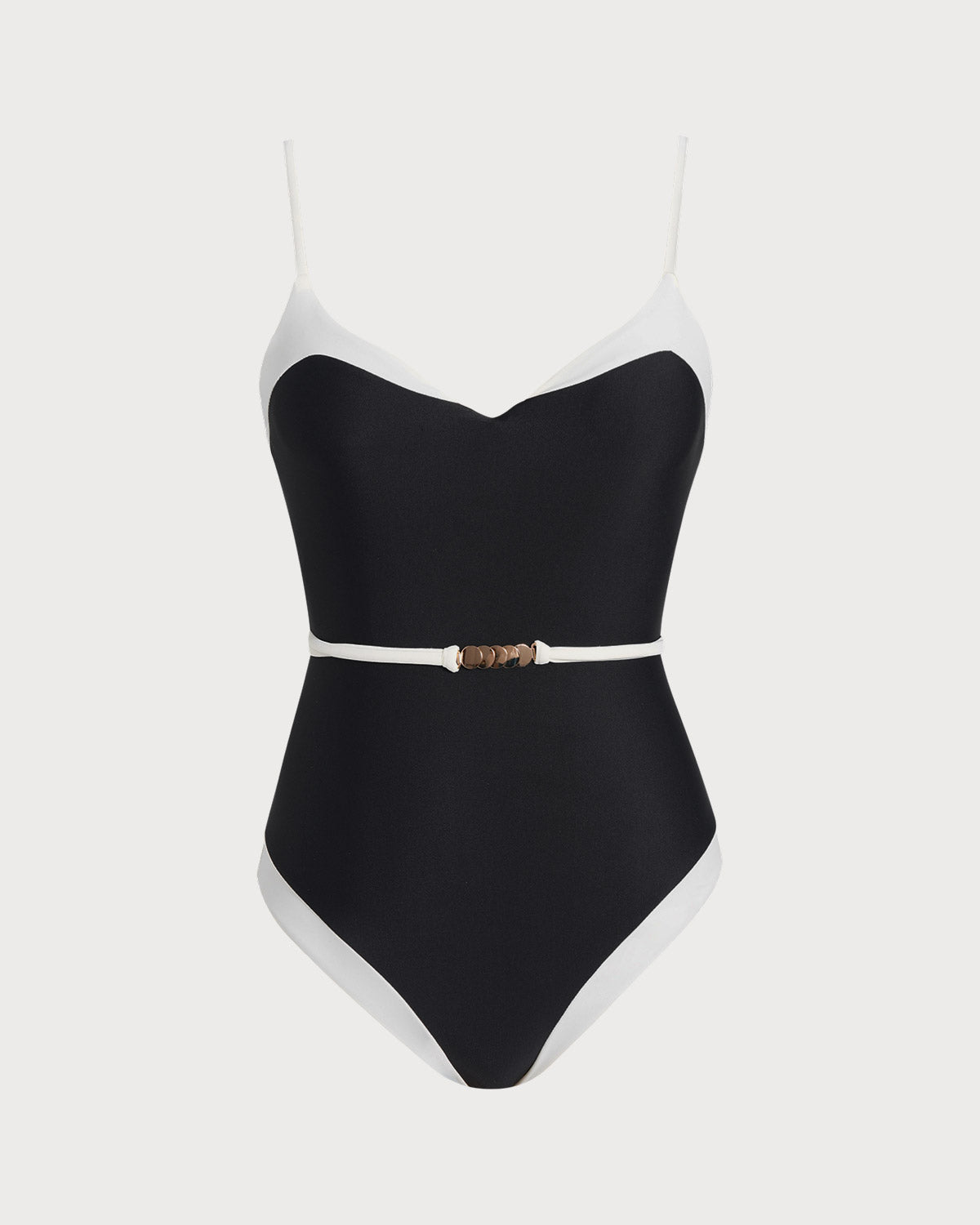 Traje de Baño de Una Pieza con Escote en V y Contraste Negro
