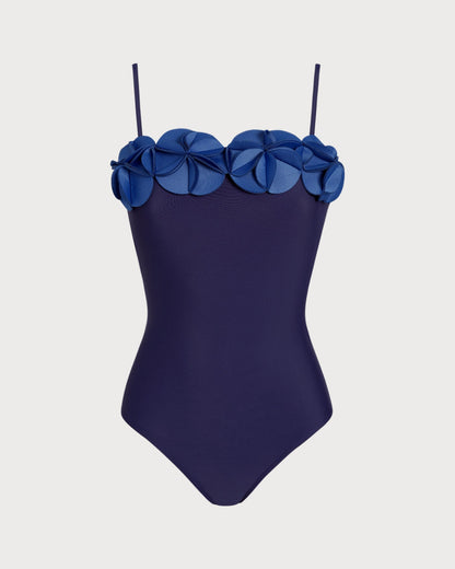 Traje de Baño de Una Pieza Floral Azul