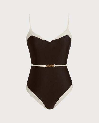 Bralette de Una Pieza con Escote en V Marrón