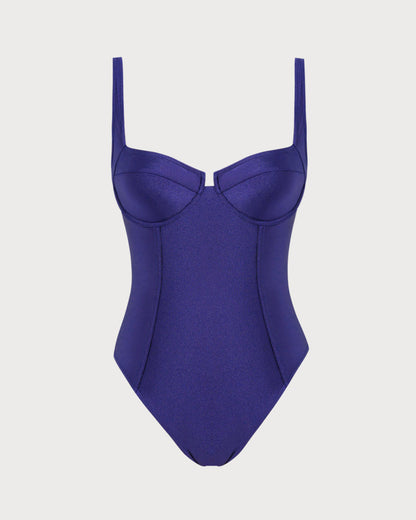 Traje de Baño de Una Pieza con Aros en Color Marino
