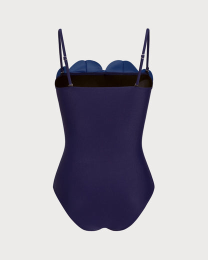 Traje de Baño de Una Pieza Floral Azul