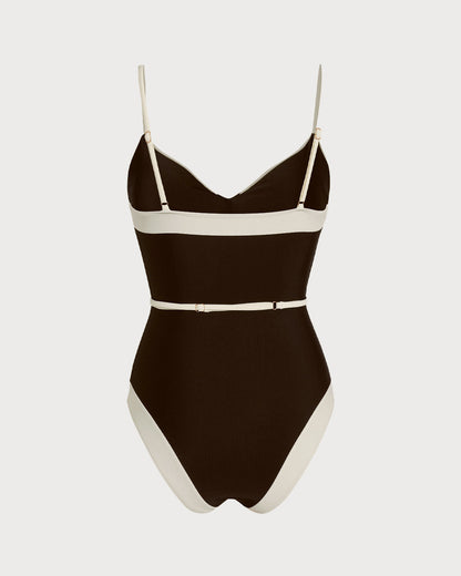 Bralette de Una Pieza con Escote en V Marrón