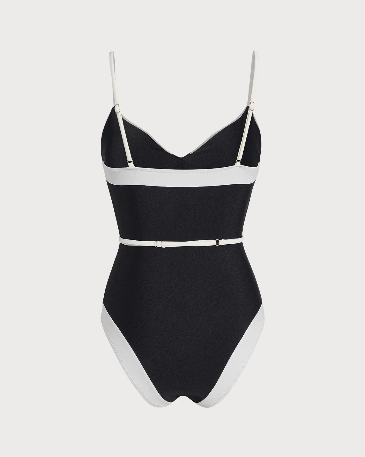 Traje de Baño de Una Pieza con Escote en V y Contraste Negro