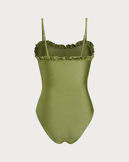 Bañador de Una Pieza con Volantes Verde