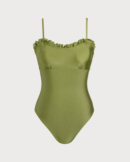 Bañador de Una Pieza con Volantes Verde