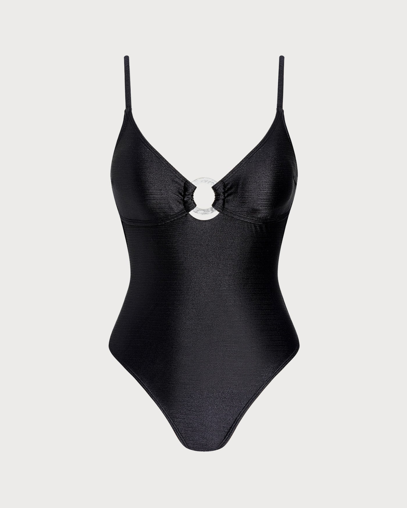 Bralette de Una Pieza Negro Sólido con O-Ring