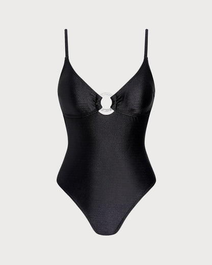 Bralette de Una Pieza Negro Sólido con O-Ring