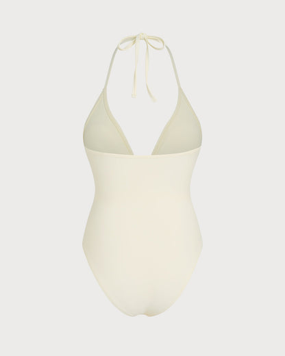 Bañador de Una Pieza con Halter en Color Off White