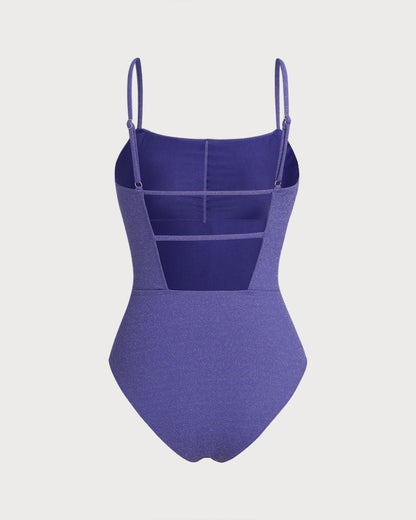 Traje de Baño de Una Pieza de Alto Estiramiento en Color Púrpura