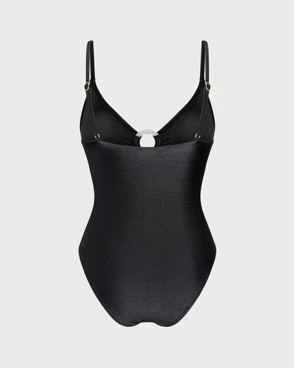 Bralette de Una Pieza Negro Sólido con O-Ring