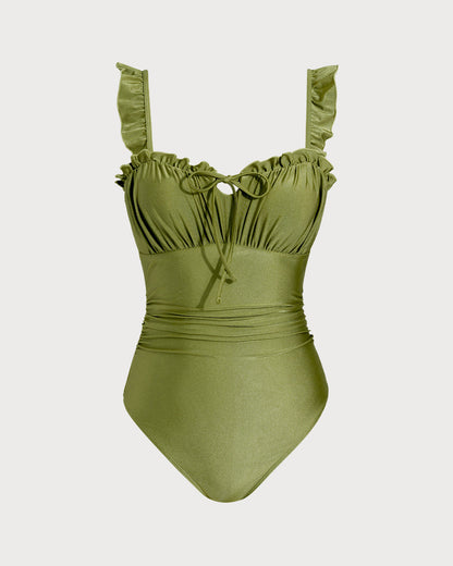 Bañador de Una Pieza Verde con Fruncidos