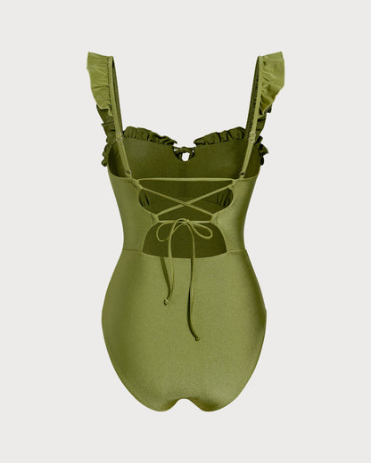 Bañador de Una Pieza Verde con Fruncidos
