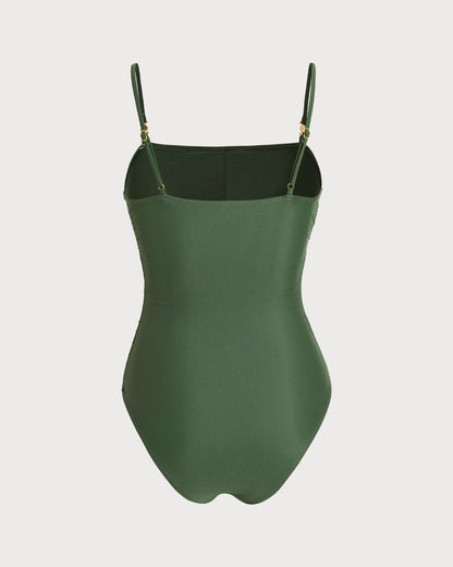 Traje de Baño de Una Pieza Verde de Alta Elasticidad