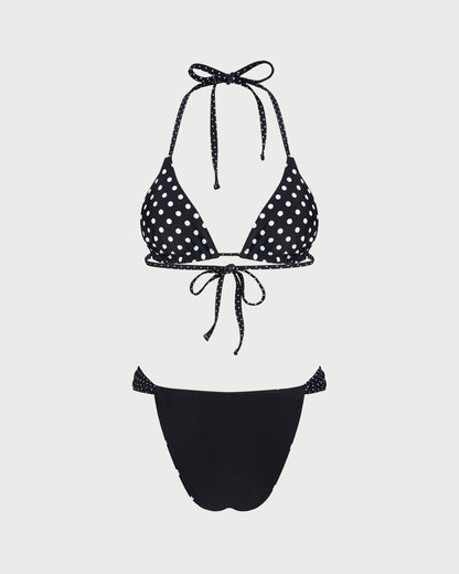 Conjunto de Bikini Reversible con Lunares Negros