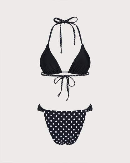 Conjunto de Bikini Reversible con Lunares Negros