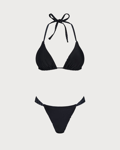 Conjunto de Bikini Reversible con Lunares Negros