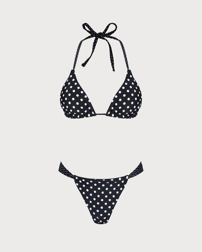 Conjunto de Bikini Reversible con Lunares Negros