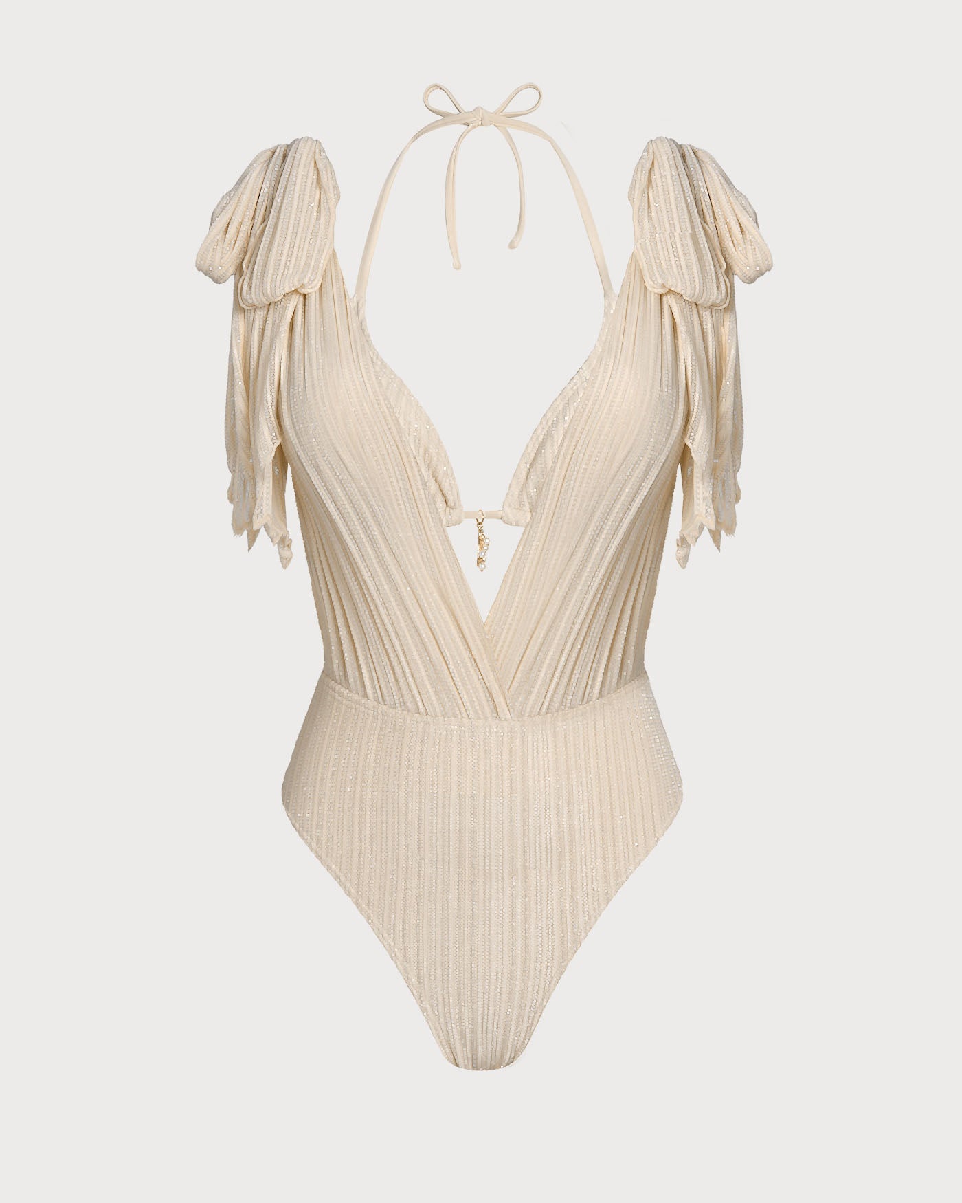 Conjunto de Bikini con Halter de Albaricoque con Lentejuelas y Cordón
