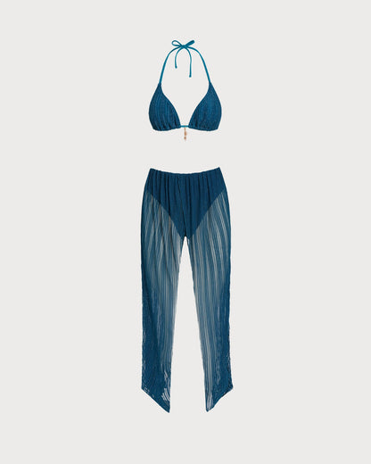 Conjunto de Bikini con Tirantes y Lentejuelas Azules