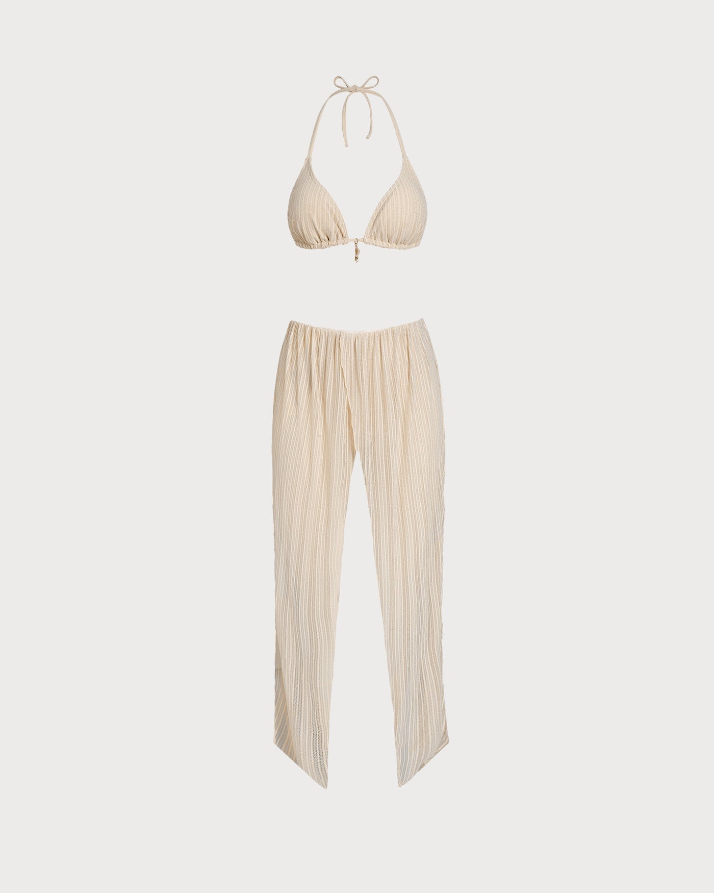Conjunto de Bikini con Halter de Albaricoque con Lentejuelas y Cordón