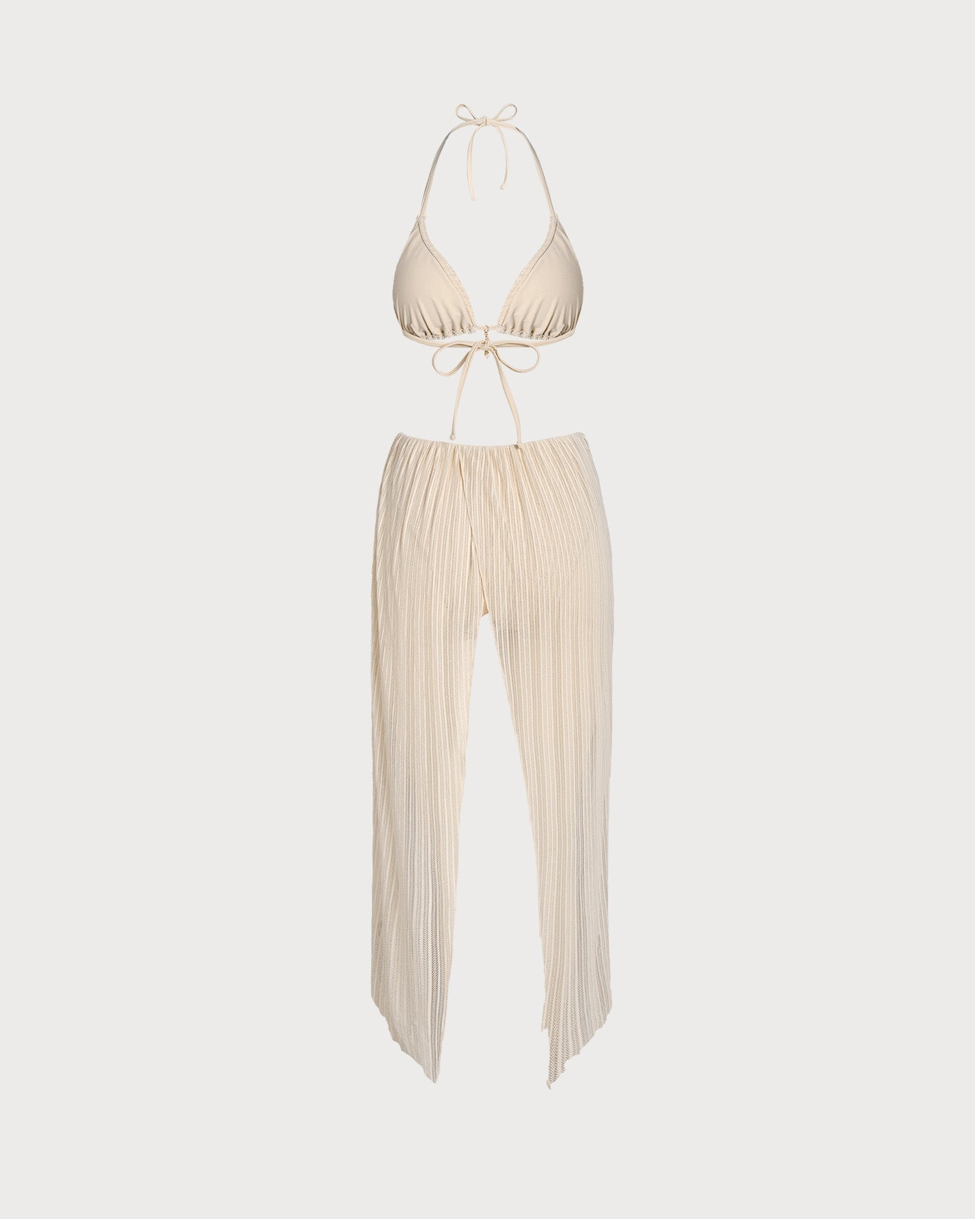 Conjunto de Bikini con Halter de Albaricoque con Lentejuelas y Cordón