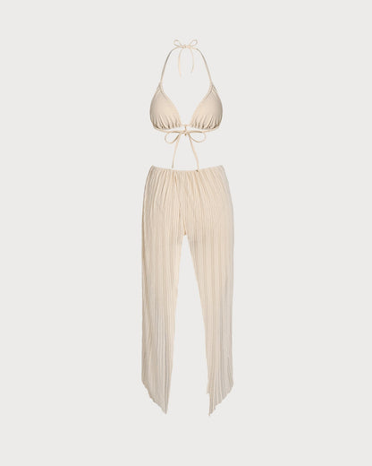 Conjunto de Bikini con Halter de Albaricoque con Lentejuelas y Cordón