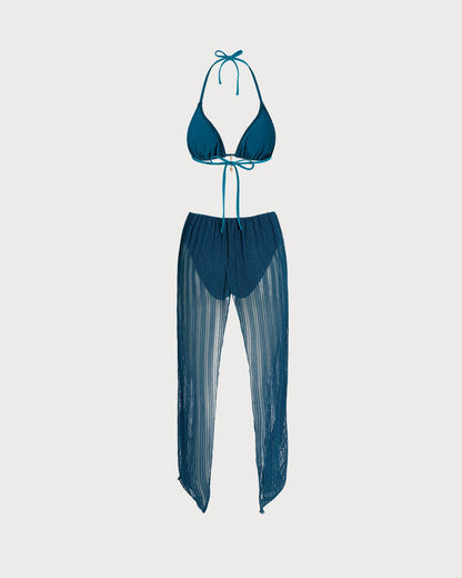 Conjunto de Bikini con Tirantes y Lentejuelas Azules