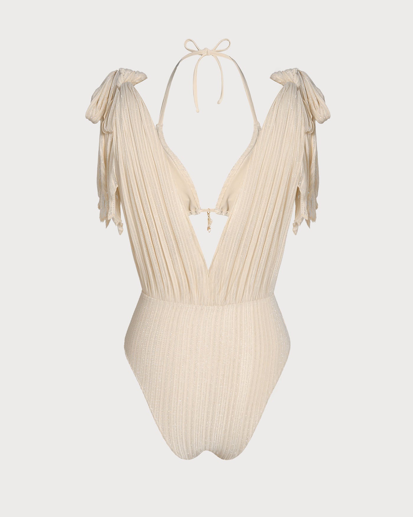 Conjunto de Bikini con Halter de Albaricoque con Lentejuelas y Cordón