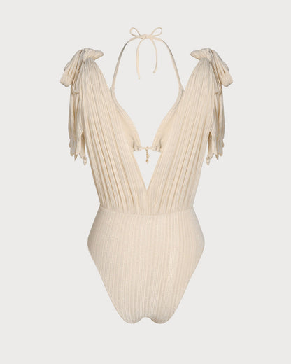 Conjunto de Bikini con Halter de Albaricoque con Lentejuelas y Cordón