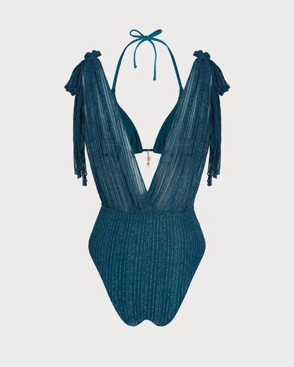 Conjunto de Bikini con Tirantes y Lentejuelas Azules