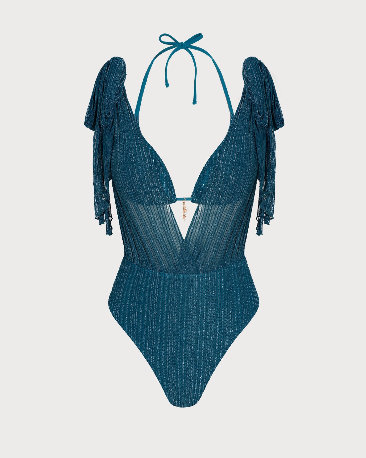 Conjunto de Bikini con Tirantes y Lentejuelas Azules