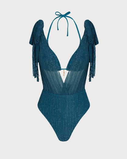Conjunto de Bikini con Tirantes y Lentejuelas Azules