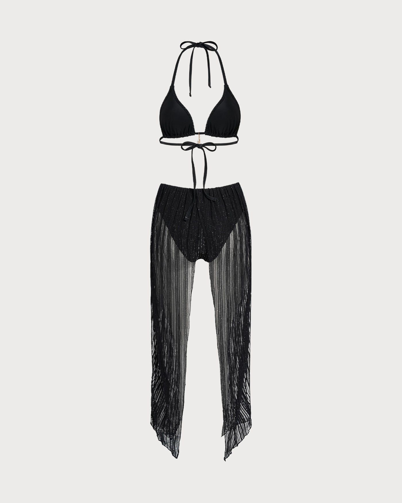 Conjunto de Bikini Triángulo con Cordón y Halter Negro