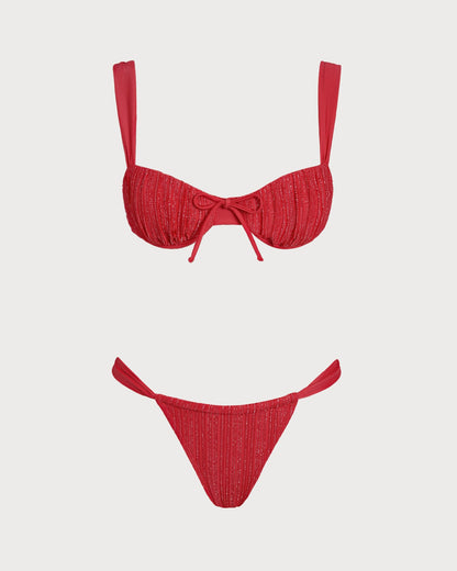 Conjunto de Bikini con Aros Rojos de Lentejuelas