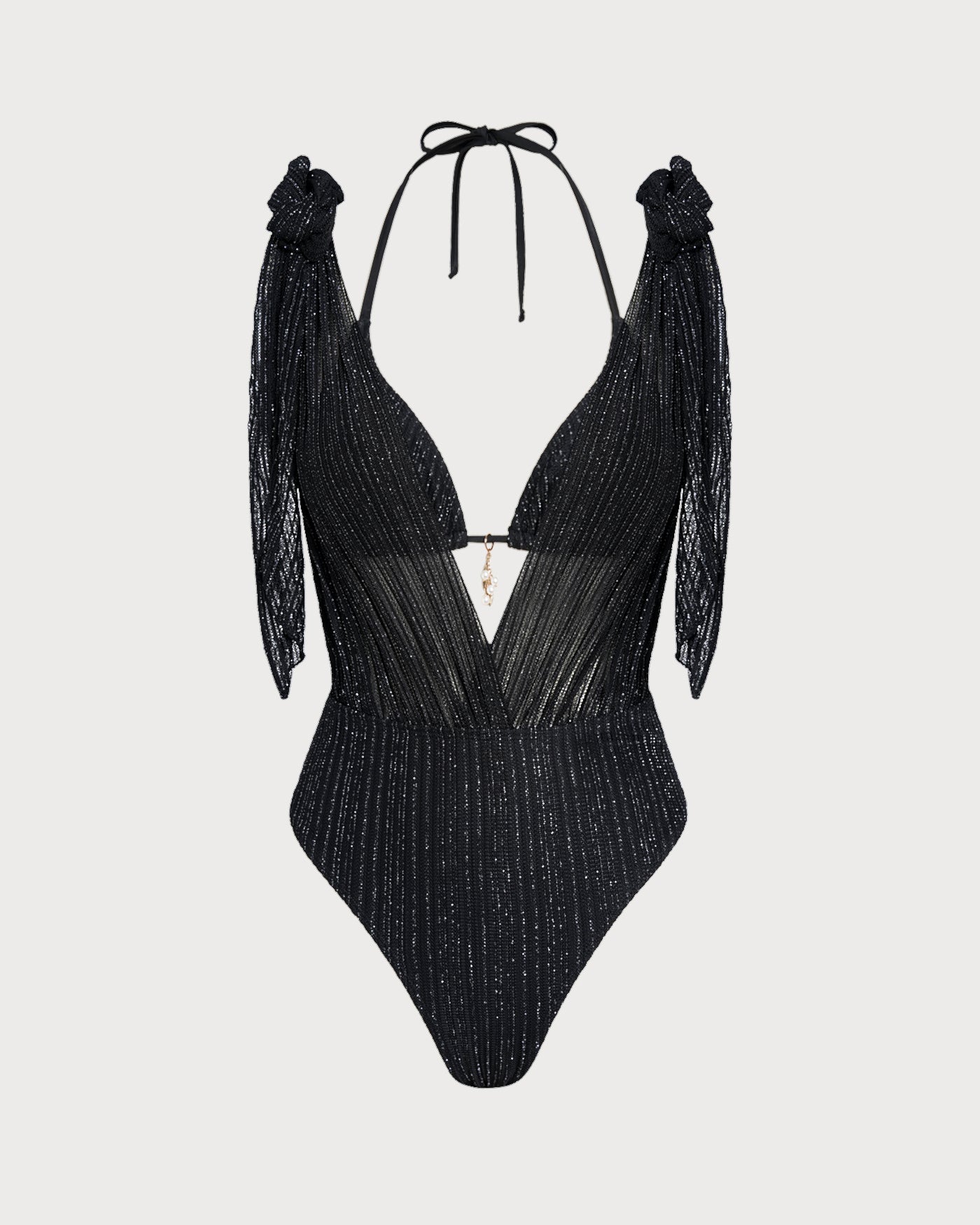 Conjunto de Bikini Triángulo con Cordón y Halter Negro
