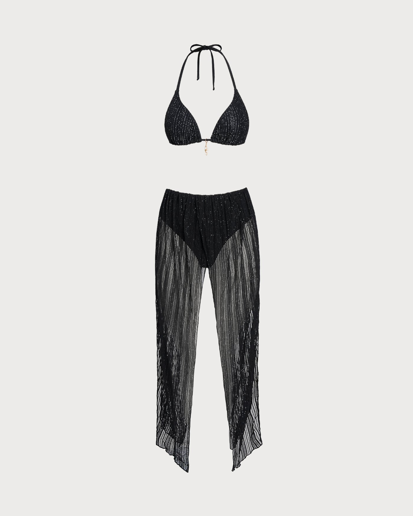 Conjunto de Bikini Triángulo con Cordón y Halter Negro