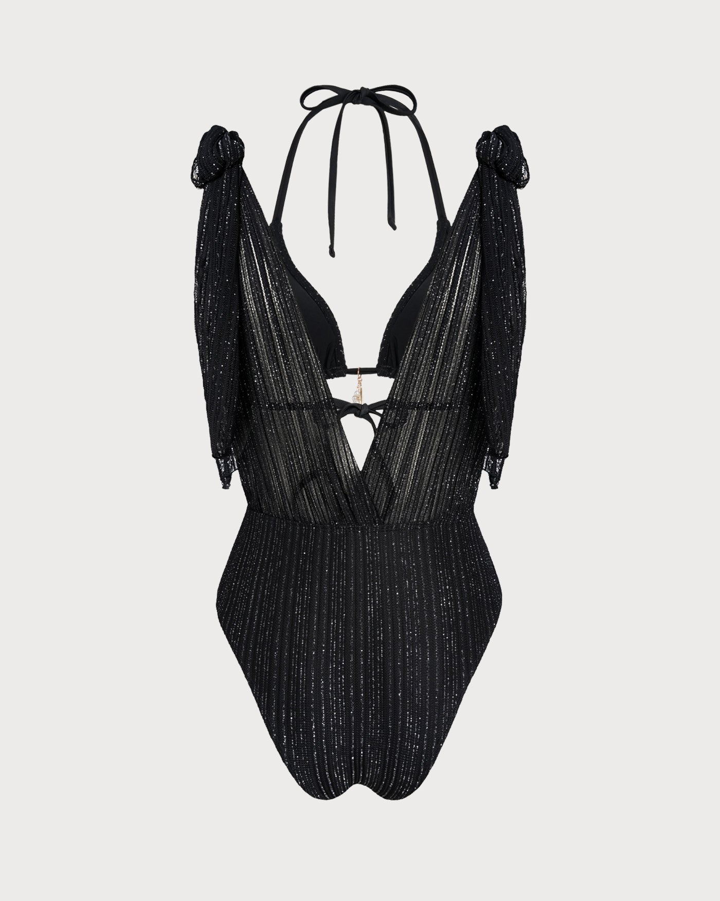 Conjunto de Bikini Triángulo con Cordón y Halter Negro