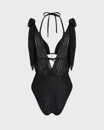 Conjunto de Bikini Triángulo con Cordón y Halter Negro