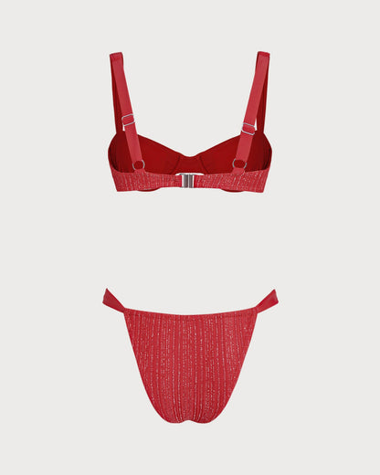 Conjunto de Bikini con Aros Rojos de Lentejuelas